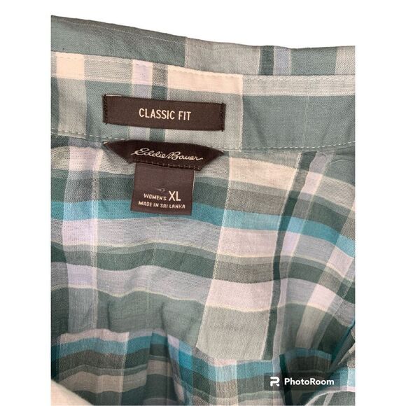 Eddie Bauer Shirt Womens XLarge Plaid Button Up Short Sleeve Top Classic Fit - Picture 4 of 4
